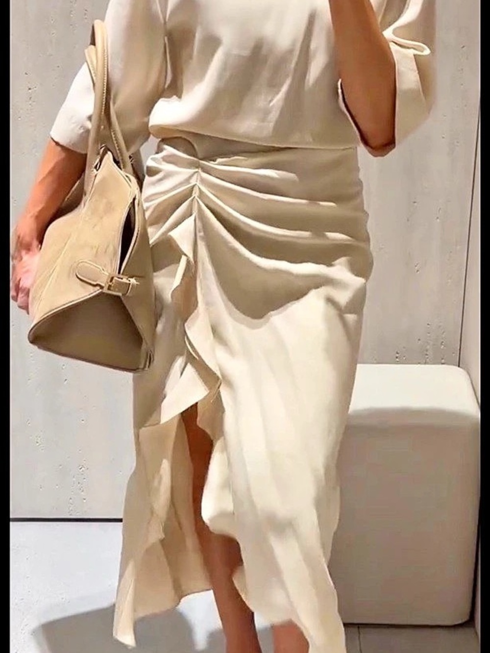 Zara ZW Collection Midi Dress with Ruffles Cream - Picture 6 of 7